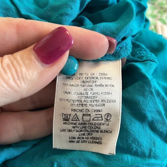 (Bogo Free) Anthropologie Maeve Teal Blue Swiss Dot Blouse Top Sz 4 - Picture 3 of 4